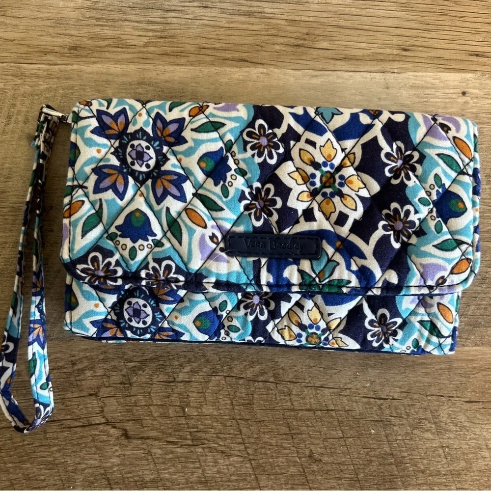 Vera Bradley RFID Wallet Crossbody‎ - Lisbon Medallion Cool Print Colorful